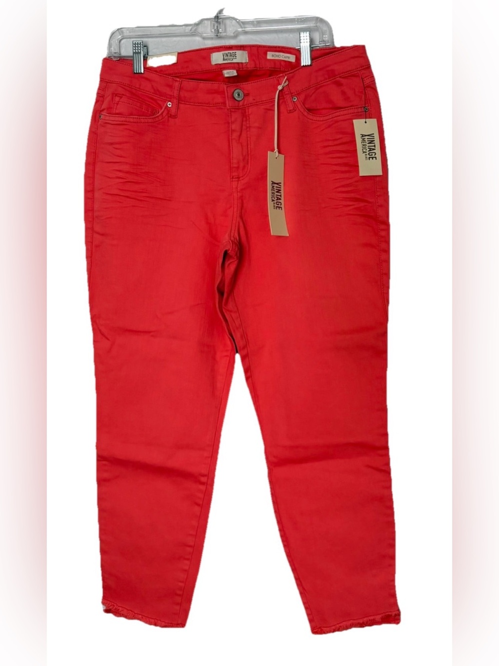 Vintage American Blue Boho Capri Martina Size 12 Coral Pink Cropped Cotton Missy